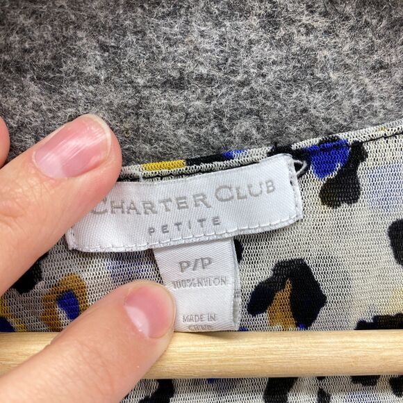 Charter Club Blouse Women PP Petite Blue Animal Print Surplice Short Sleeve - Picture 5 of 9